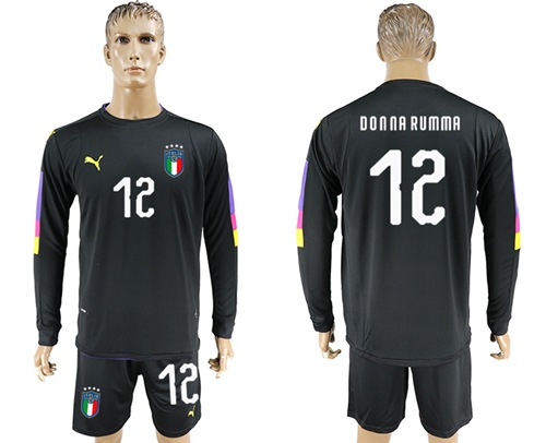Italy #12 Donna Rumma Black Long Sleeves Goalkeeper Soccer Country Jersey